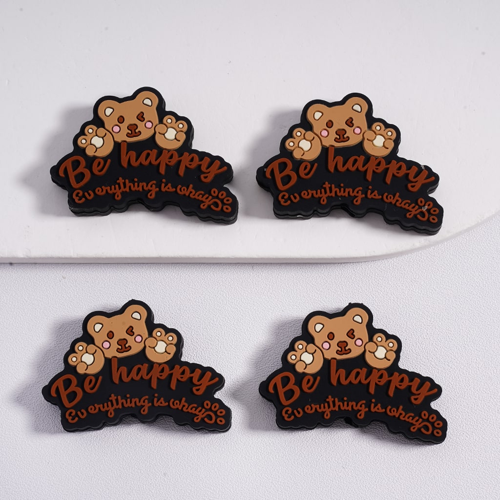 Silicone Focal Beads Cute Bear Be Happy Everything is Okay