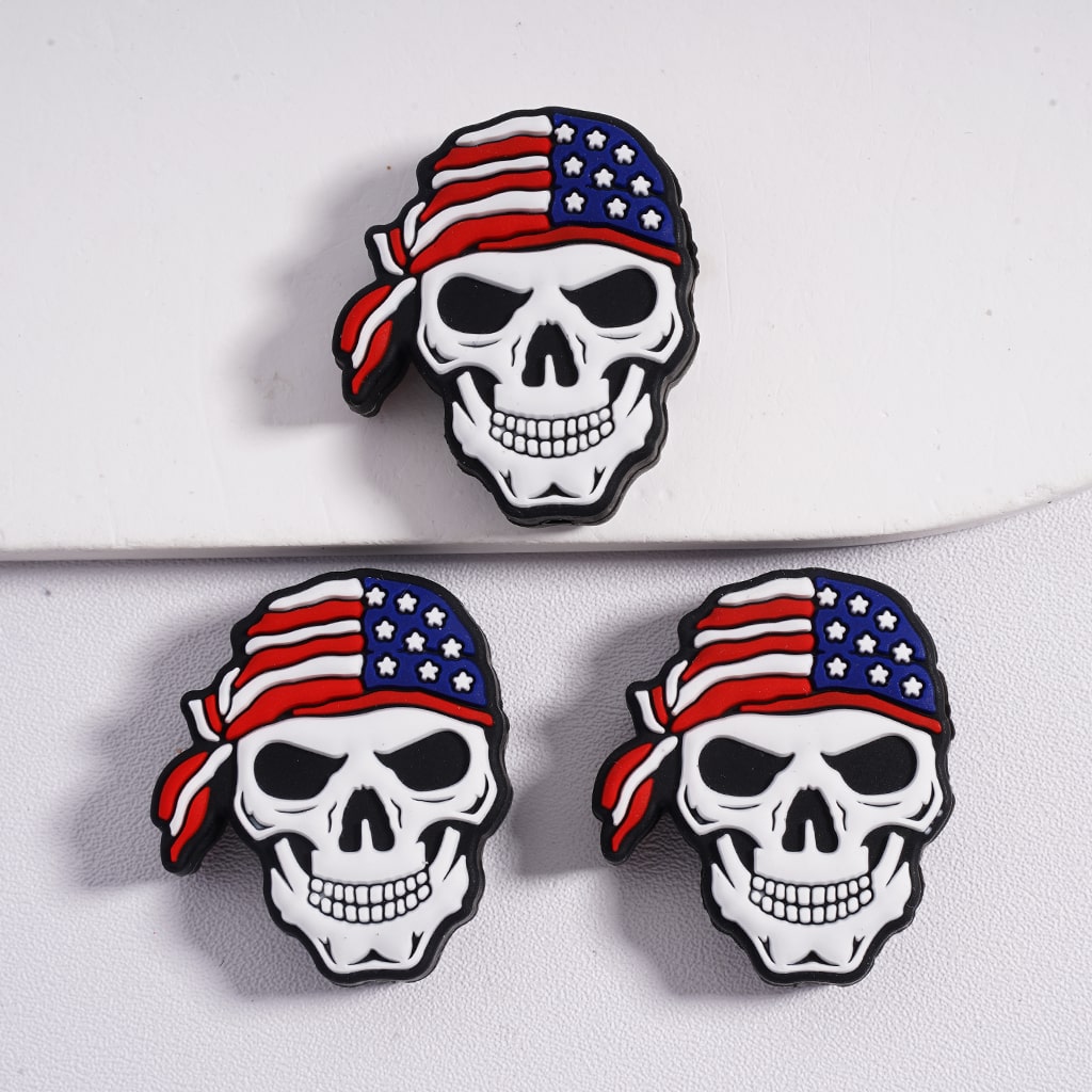 Silicone Focal Beads USA America Veteran Series Skeleton Skull Head Army Boots
