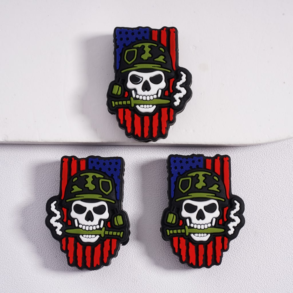 Silicone Focal Beads USA America Veteran Series Skeleton Skull Head Army Boots
