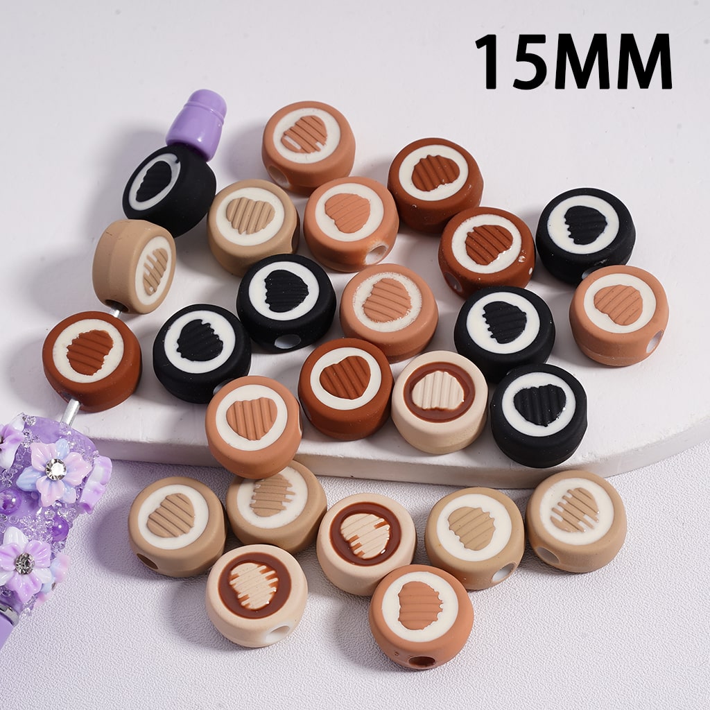 Acrylic Beads Mini Round Shape with Cute Heart Prints Multi-Color 15MM, Random Mix