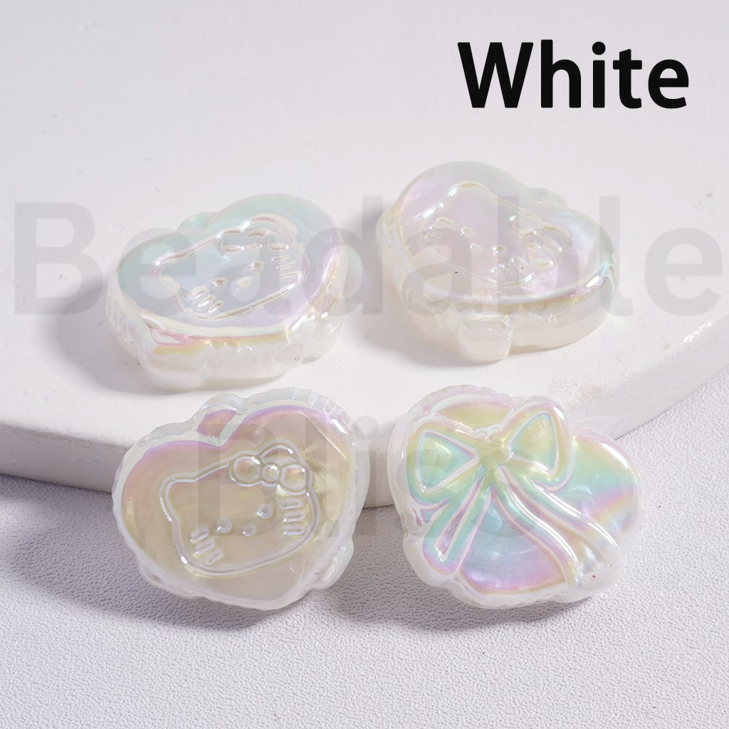 Acrylic Beads UV Coating Luminous Cute Heart with Hello Kitt Bowknot Prints Multi-Color 18*23MM (Single Color is available for 200pcs(Whole Bag) Only)
