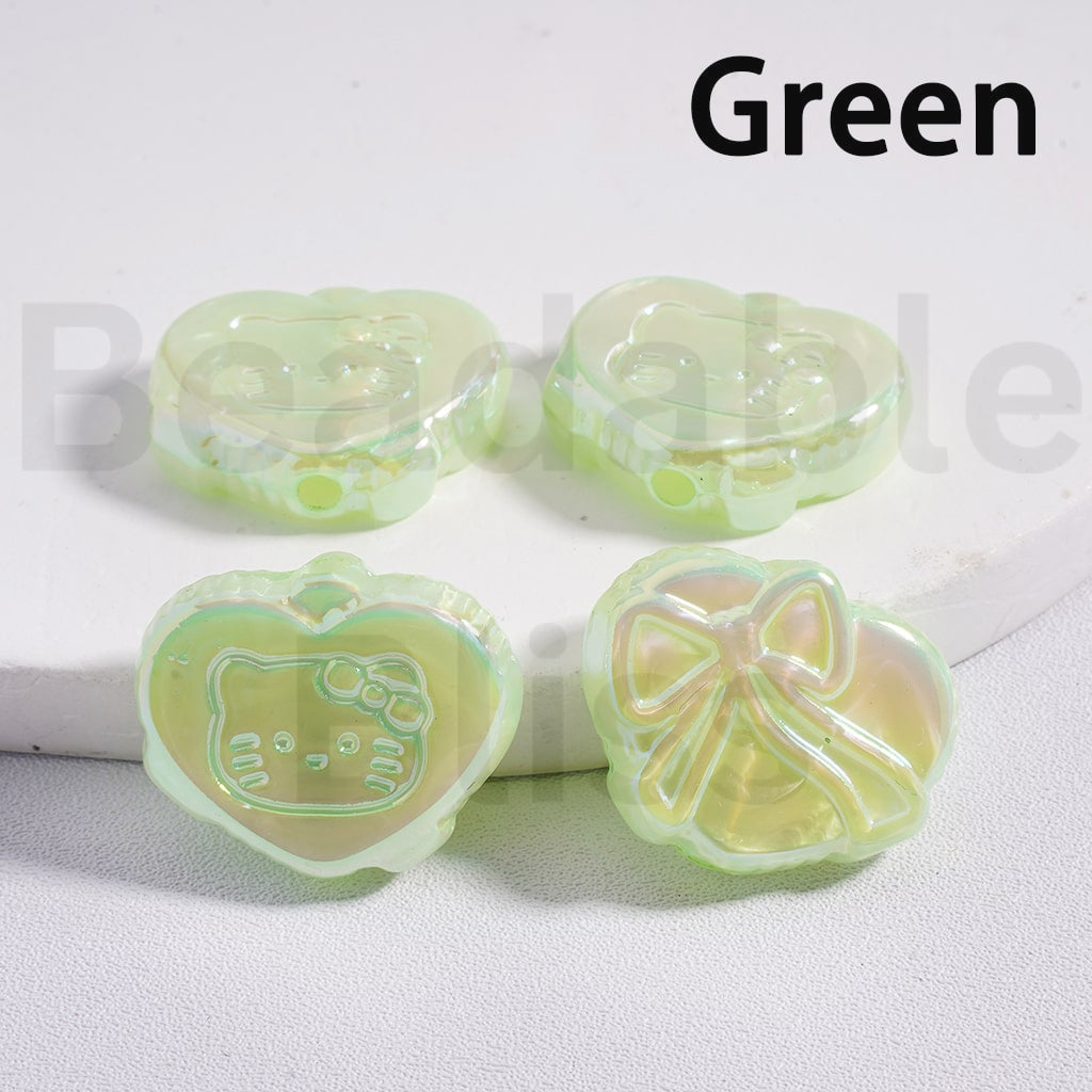 Acrylic Beads UV Coating Luminous Cute Heart with Hello Kitt Bowknot Prints Multi-Color 18*23MM (Single Color is available for 200pcs(Whole Bag) Only)