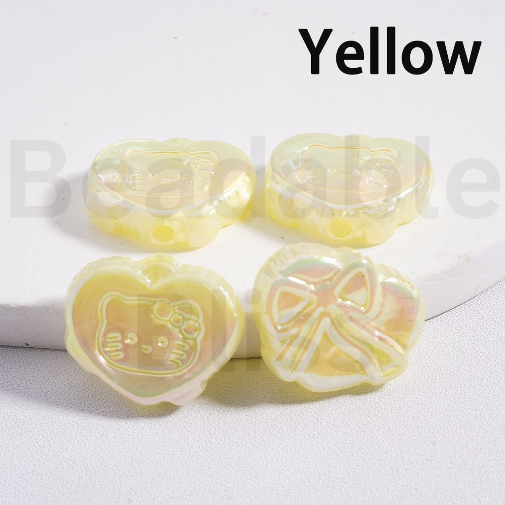 Acrylic Beads UV Coating Luminous Cute Heart with Hello Kitt Bowknot Prints Multi-Color 18*23MM (Single Color is available for 200pcs(Whole Bag) Only)