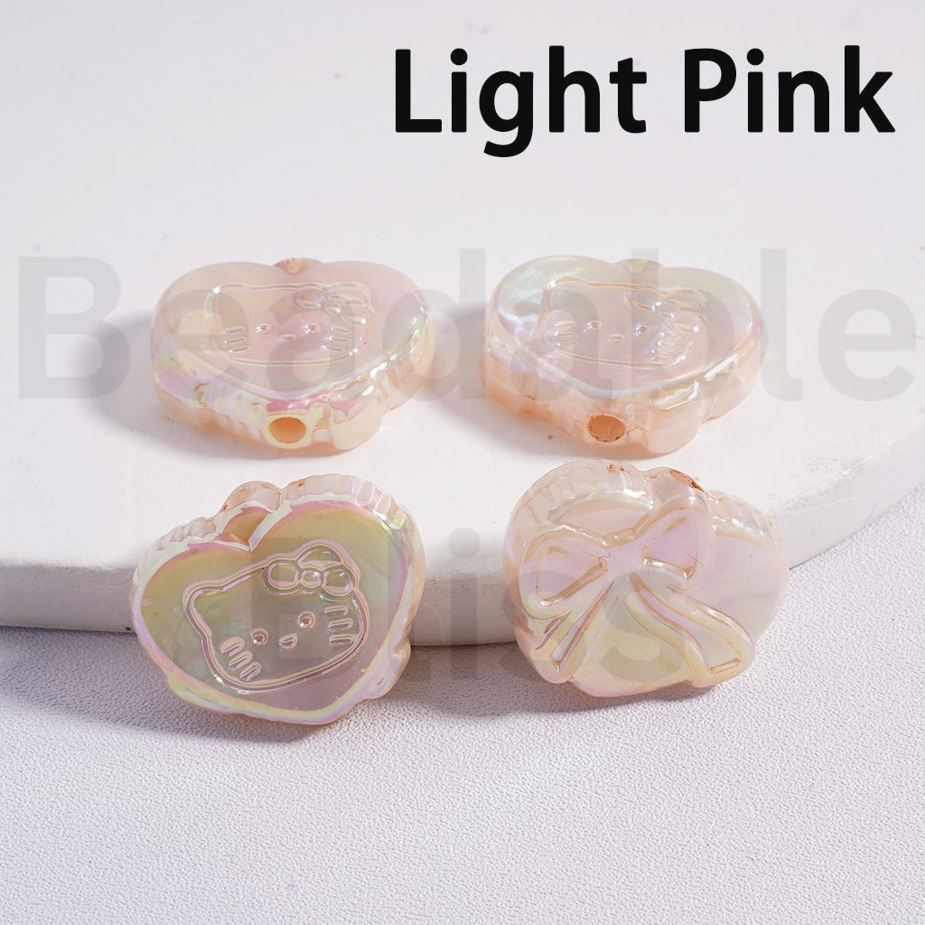 Acrylic Beads UV Coating Luminous Cute Heart with Hello Kitt Bowknot Prints Multi-Color 18*23MM (Single Color is available for 200pcs(Whole Bag) Only)