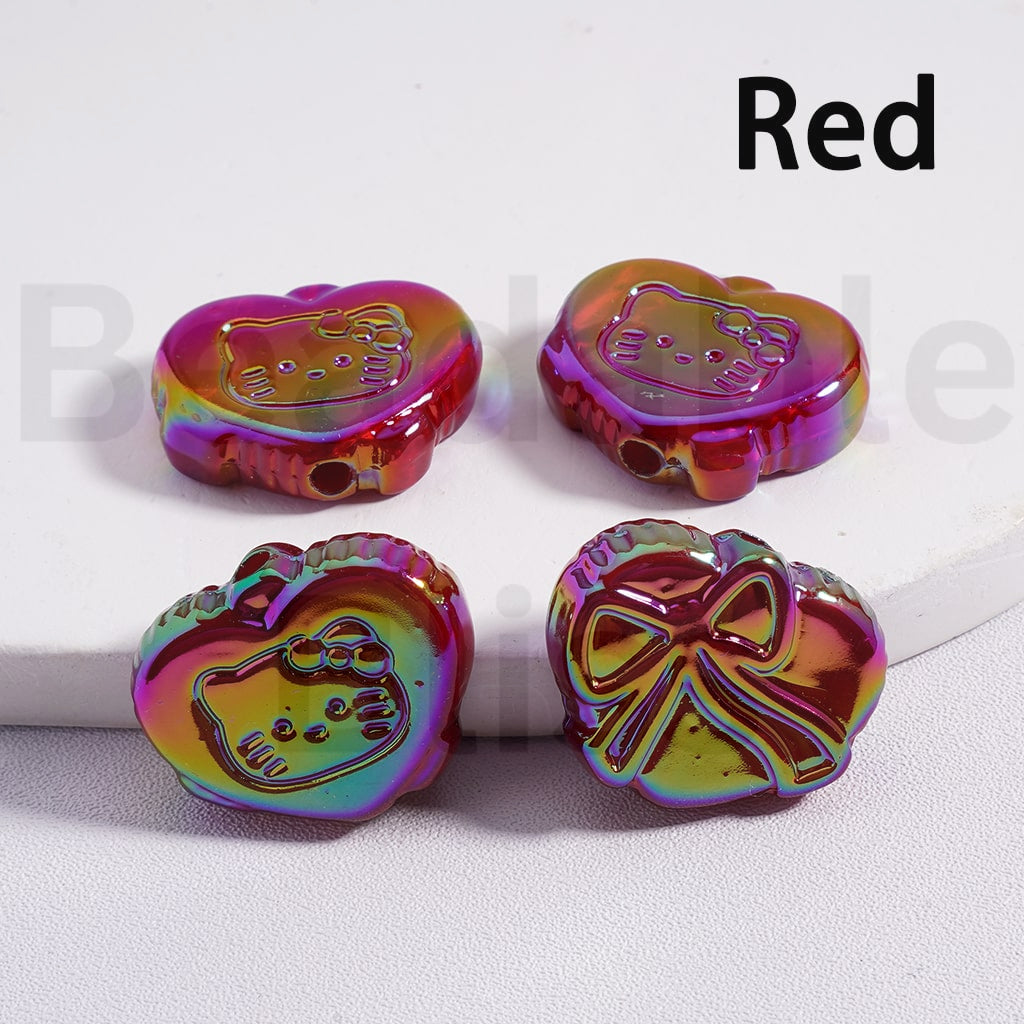 Acrylic Beads UV Coating Luminous Cute Heart with Hello Kitt Bowknot Prints Multi-Color 18*23MM (Single Color is available for 200pcs(Whole Bag) Only)