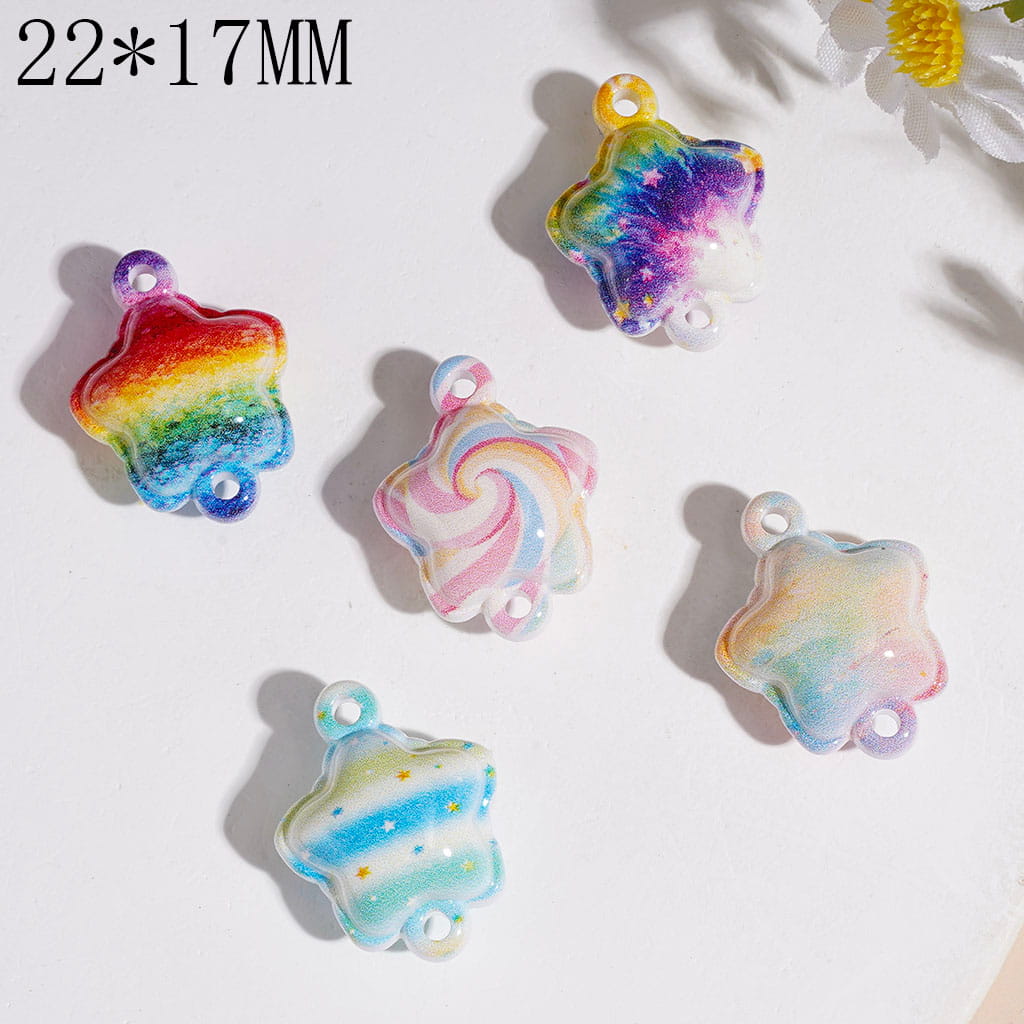 Dreamy Star in Graffiti Style Acrylic Pendants, 22*17MM, Two Lifting Hole, Random Mix