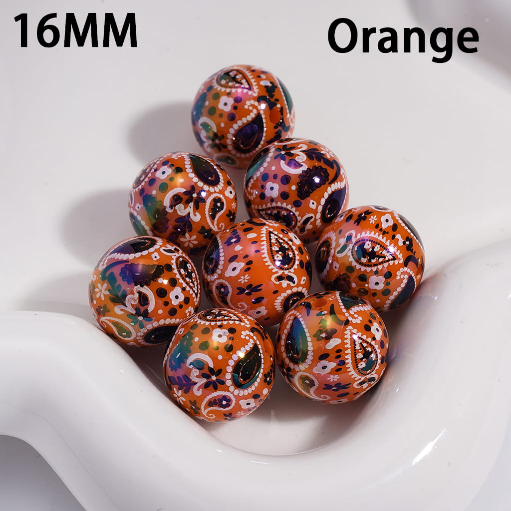 Acrylic Beads for Bracelets with Traditional Paisley Designs Patterns, 16MM, Multi-Color