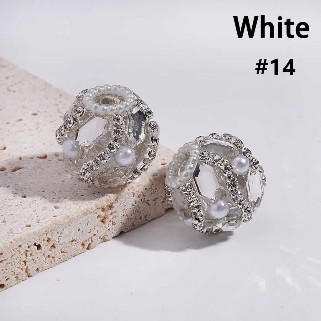 Acrylic Beads with Hexagon Rhinestones and Half-Shell Pearls in Various Color, with Clear Rhinestone and White Pearl Chains, 20MM