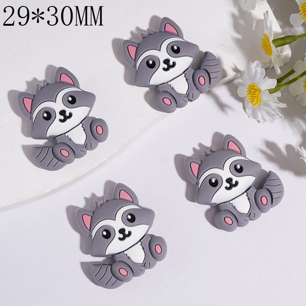 Gray Raccoon in Sitting Position Silicon Focal Beads, 29*30MM