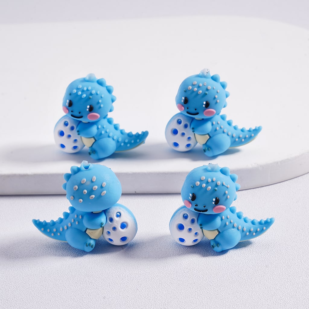 Silicone Focal Beads 3D Cute Dinosaur Holds the Egg