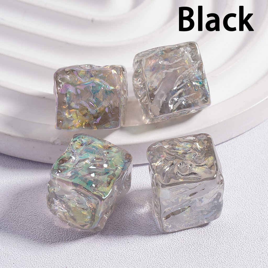 Acrylic Beads UV Coating Bumpy Square Cube Shiny Flakes Inside Translucent Multi-Color 15*15MM