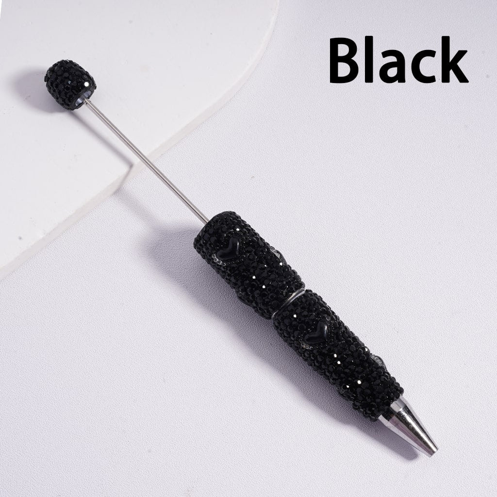 Beadable Clay Pens with Black Rhinestones Cute Hearts