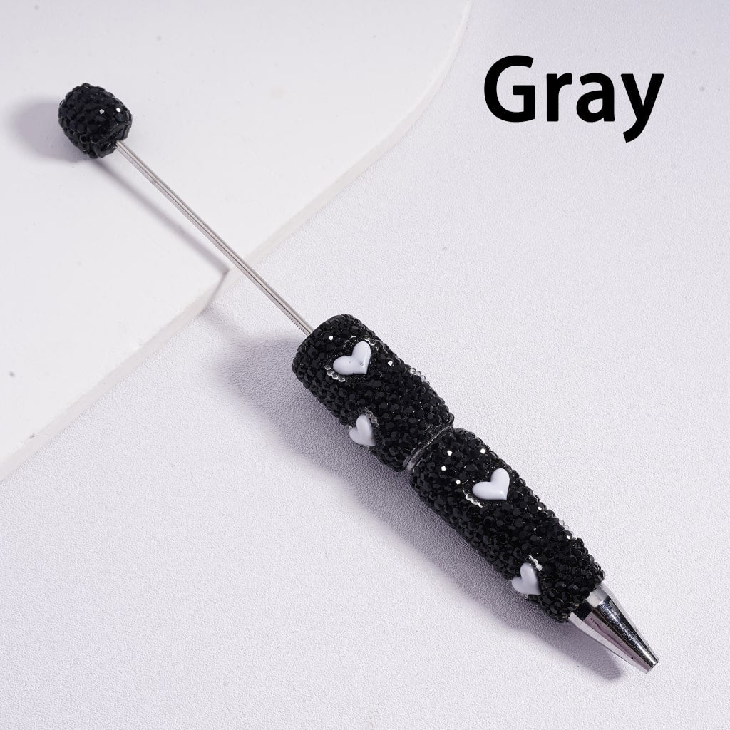 Beadable Clay Pens with Black Rhinestones Cute Hearts