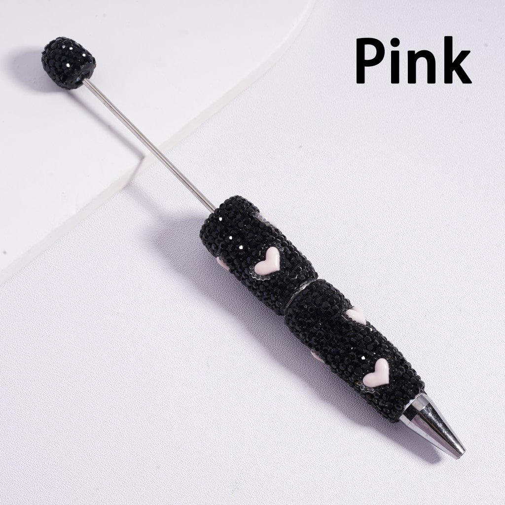 Beadable Clay Pens with Black Rhinestones Cute Hearts