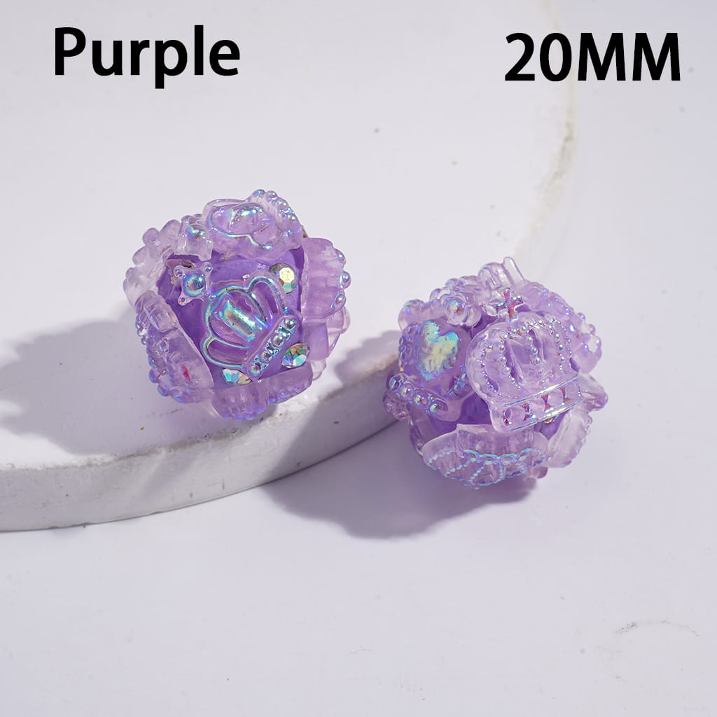 Clay Beads with Exquisite Imperial Crown in UV Coating, AB Rhinestones, 20MM, Multi-Color
