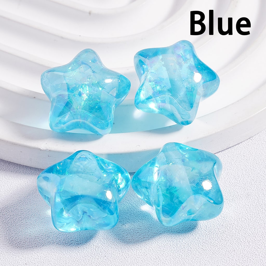 Acrylic Beads UV Coating Star Shape Shiny Flakes Inside Translucent Multi-Color 18*18MM