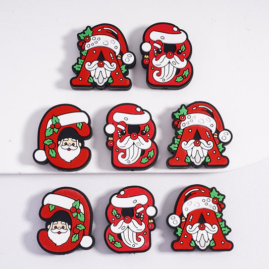 Silicone Focal Beads Christmas English Letters ABC with Christmas Hat Father Christmas