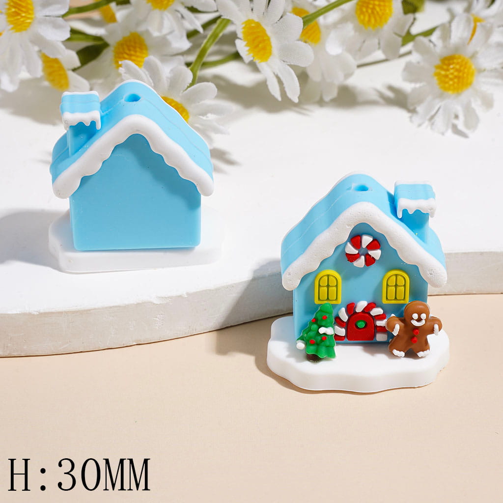 3D Christmas Theme House with Gingerbread Man Tree on White Base, Height 30MM Multi-Color