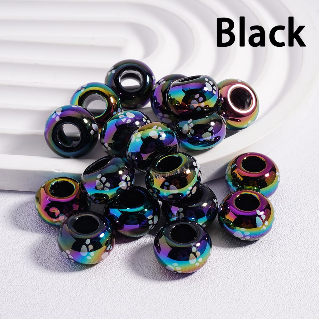 Wheel Acrylic Beads UV Coating Large Hole with Paw Prints Black White 13MM (Single Color is available for 300pcs(Whole Bag) Only)
