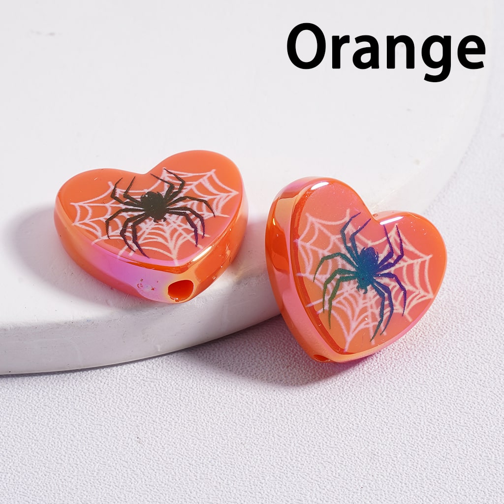 Acrylic Beads UV Coating Heart Shape with Spider Web Halloween 18*20MM (Single Color is available for 300pcs(Whole Bag) Only)