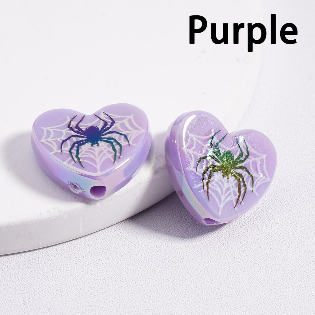 Acrylic Beads UV Coating Heart Shape with Spider Web Halloween 18*20MM (Single Color is available for 300pcs(Whole Bag) Only)