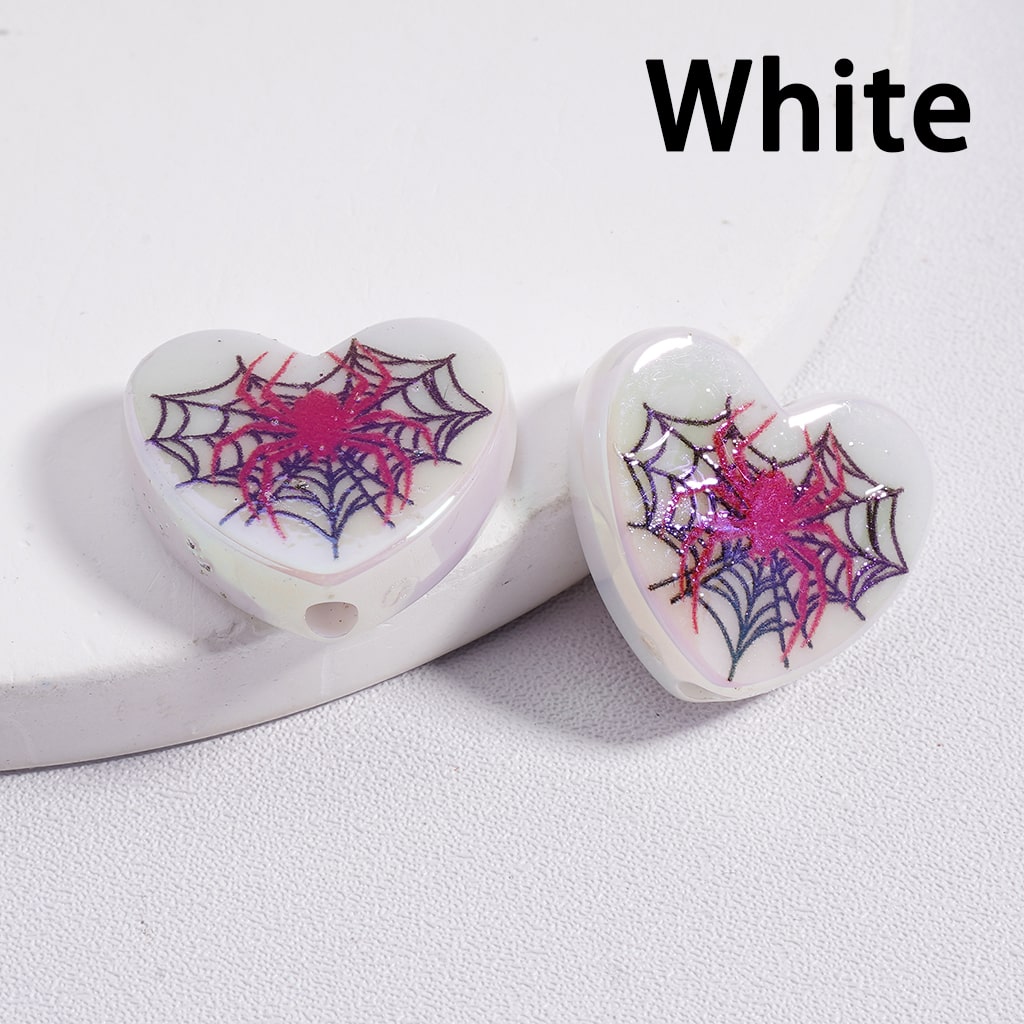 Acrylic Beads UV Coating Heart Shape with Spider Web Halloween 18*20MM (Single Color is available for 300pcs(Whole Bag) Only)