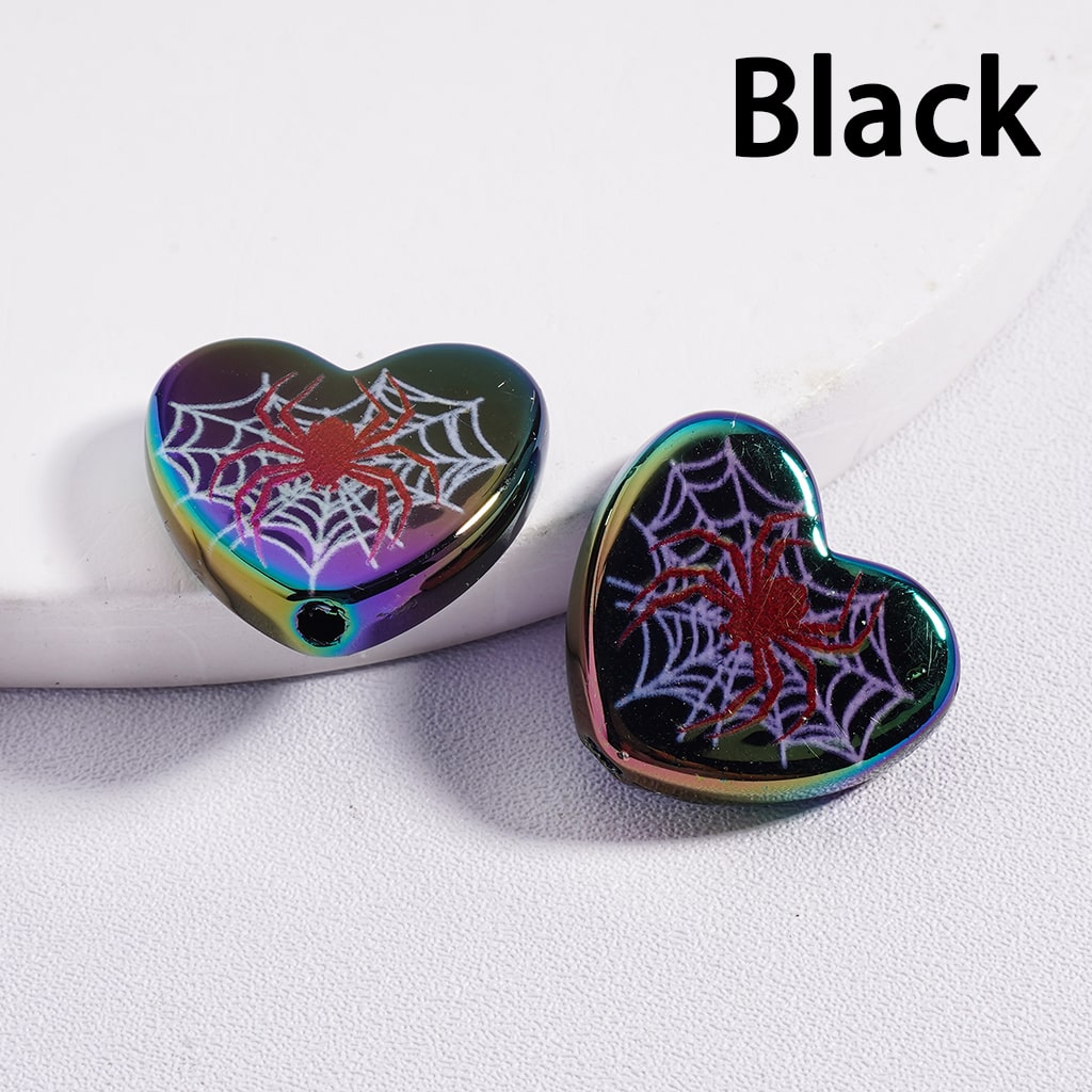 Acrylic Beads UV Coating Heart Shape with Spider Web Halloween 18*20MM (Single Color is available for 300pcs(Whole Bag) Only)