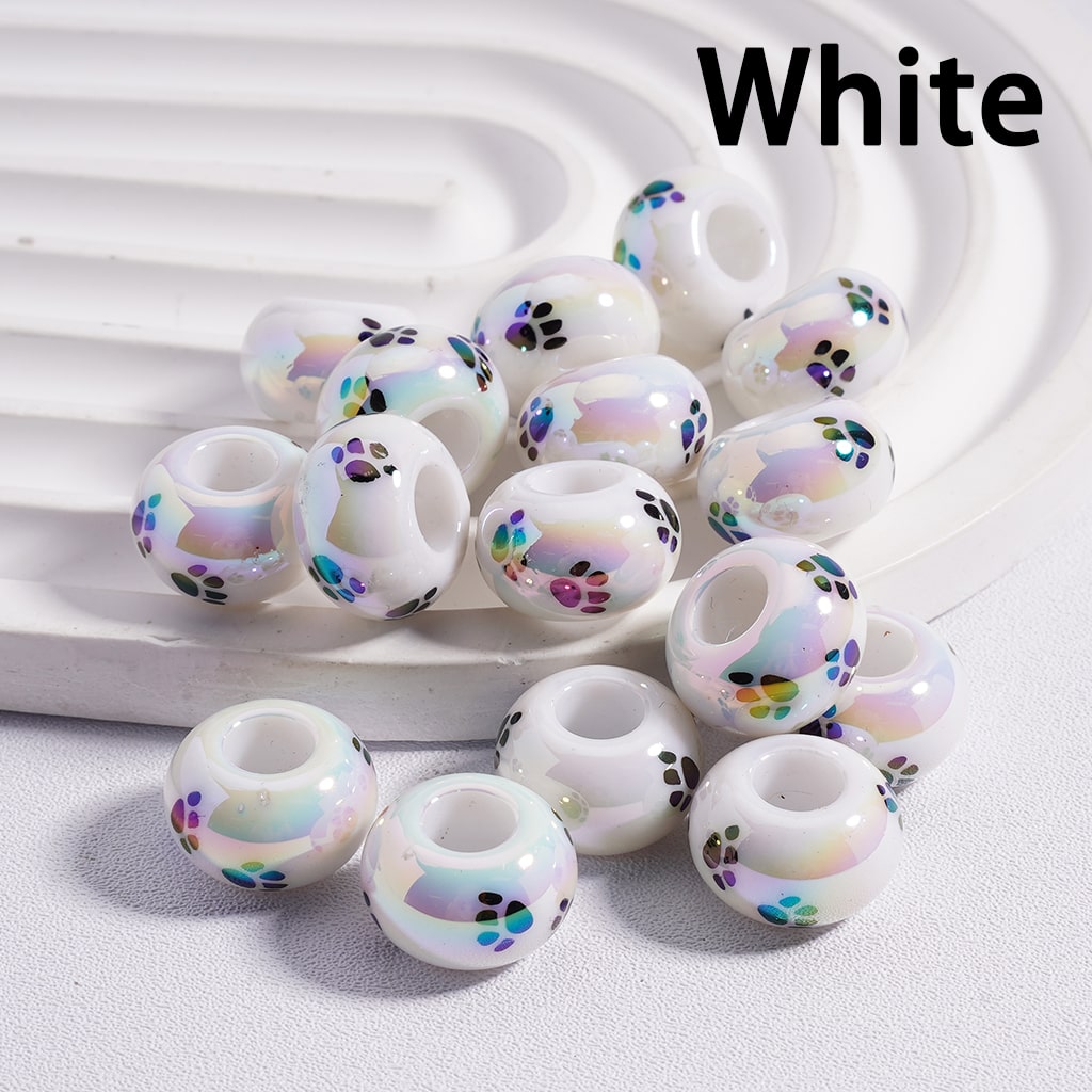 Wheel Acrylic Beads UV Coating Large Hole with Paw Prints Black White 13MM (Single Color is available for 300pcs(Whole Bag) Only)