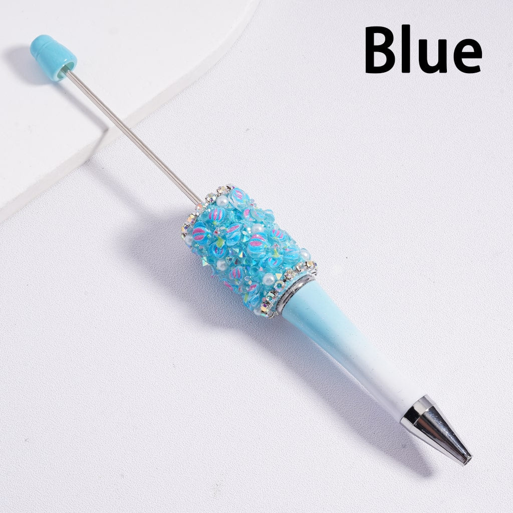 Beadable Clay Pens Luminous with AB Rhinestones Chains White Pearls Cute Flowers