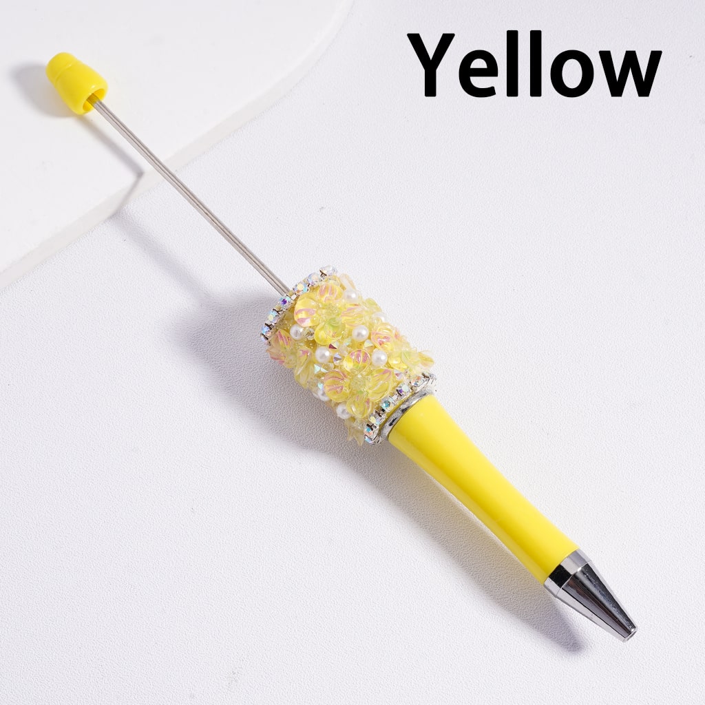 Beadable Clay Pens Luminous with AB Rhinestones Chains White Pearls Cute Flowers