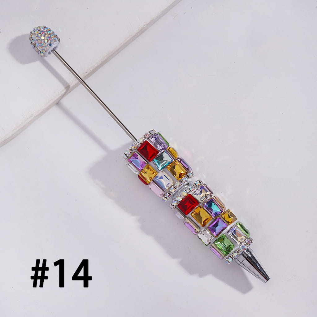 Beadable Clay Pen with Double Color Rectangle and AB Rhinestones Covered the Entire Pen, Multi-Color