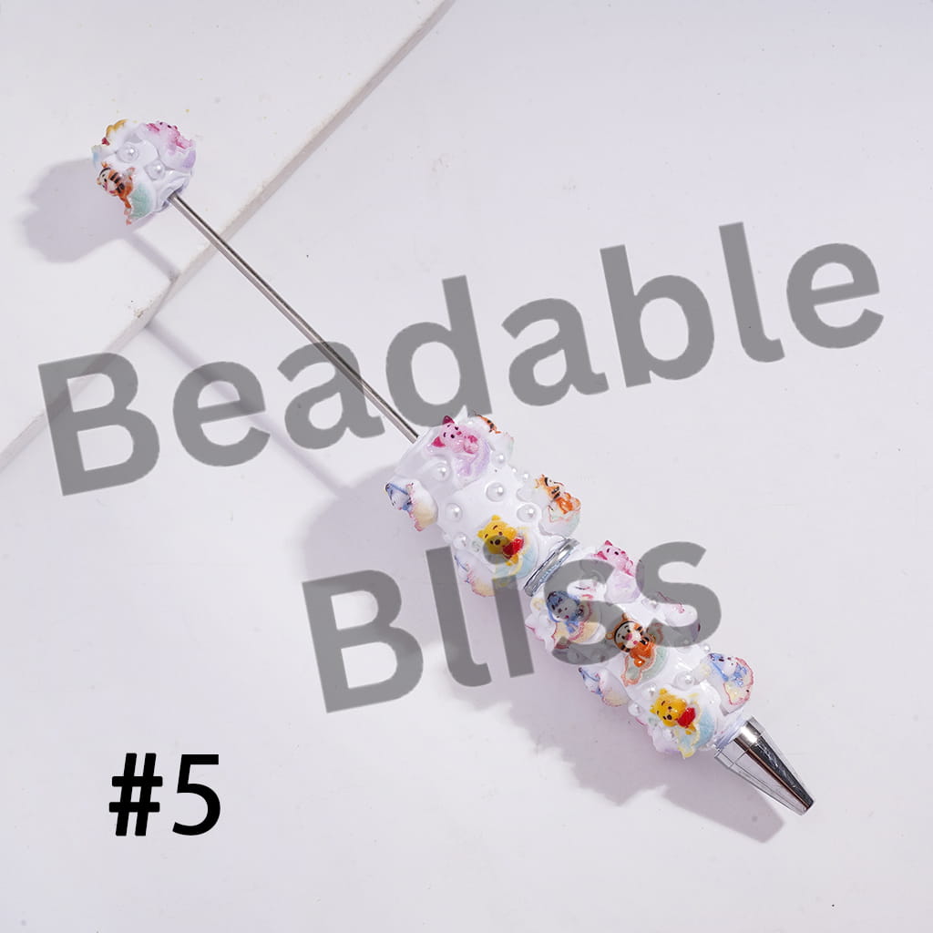 Beadable Clay Pens with Classic Animation Animal Character Sitting Umbrella and White Pearls
