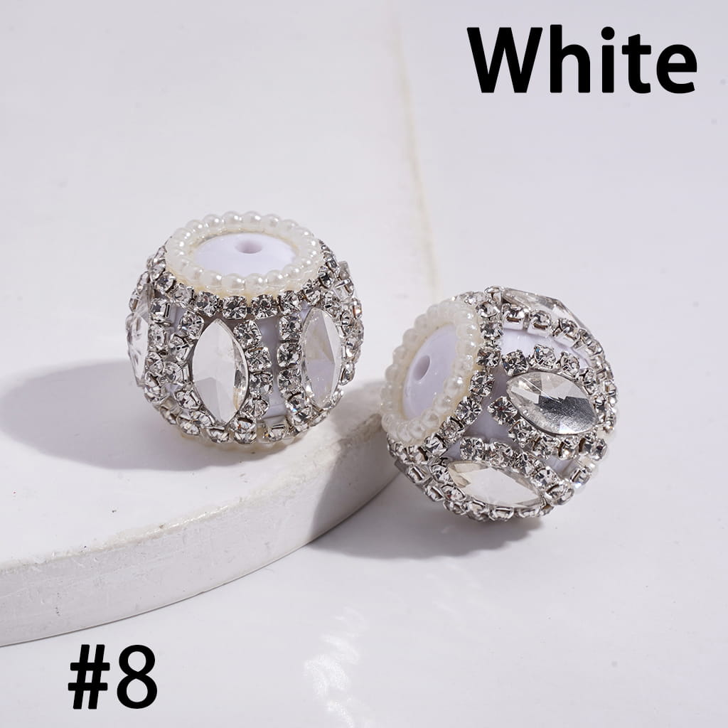 Acrylic Beads with Marquise Cut Rhinestones, Clear Rhinestone and White Pearl Chains, 20MM, Multi-Color