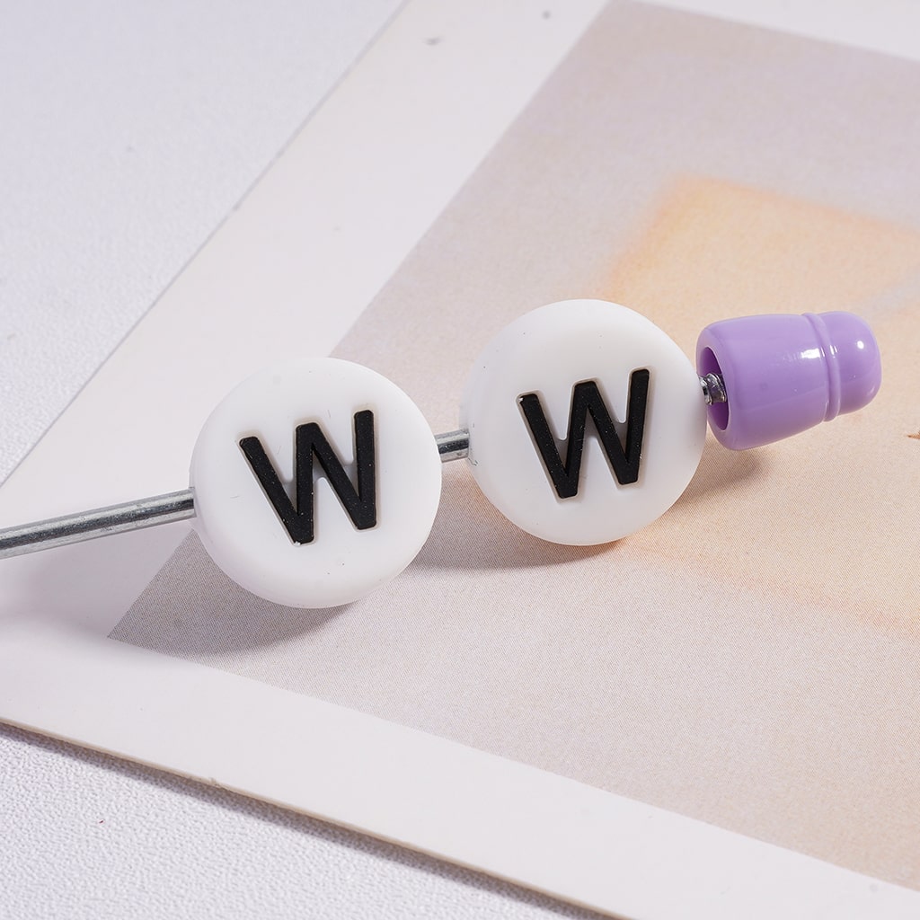 Silicone Beads Round Flat English Letters Prints 15MM (The Hole is Horizontal, not Vertical)