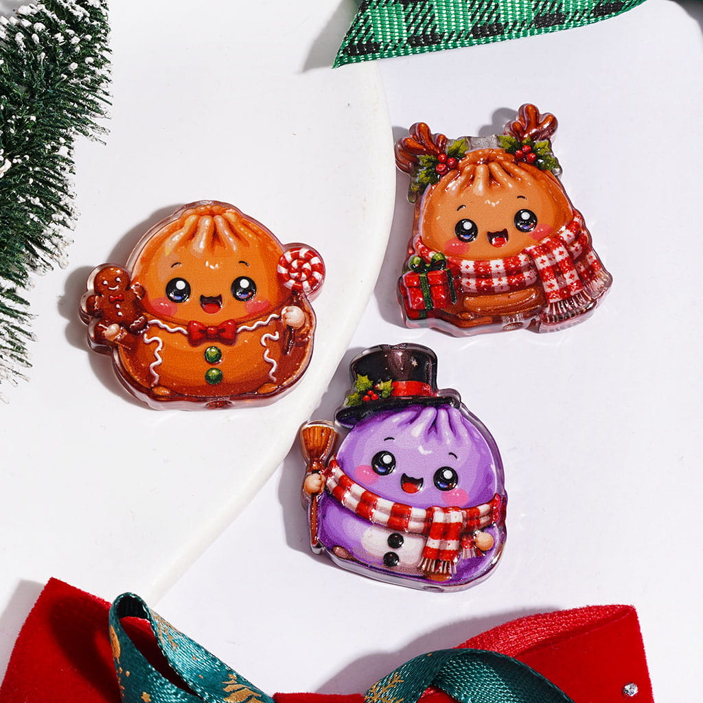 Cute Dumpling with Christmas Costume Acrylic Beads, Semi-Clear, Random Mix