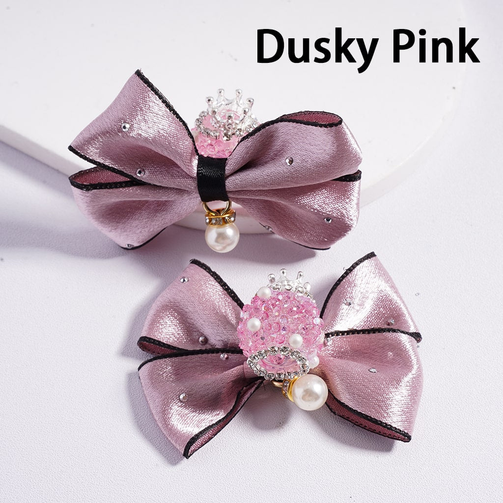 Sugar Acrylic Beads with Silver Alloy Crown Clear Rhinestones Chains White Pearls Pendants Fabric Bowknots