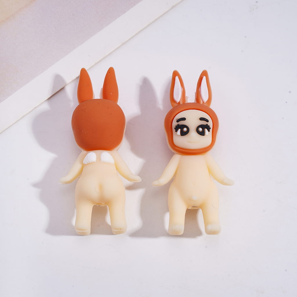 Silicone Focal Beads 3D Large-Eyed Baby with Bunny Ear in Various Colors