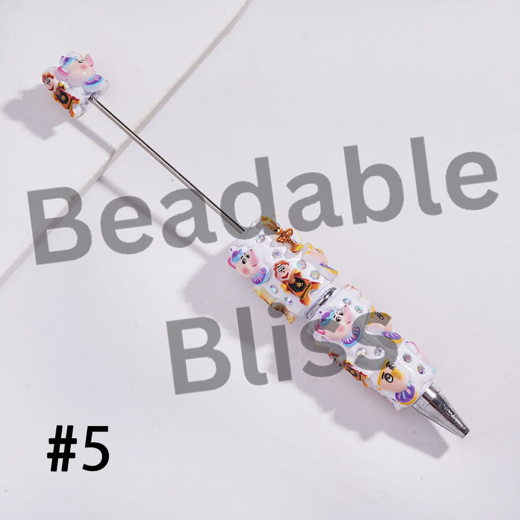 Beadable Clay Pens with Classic Beautiful Princess and Wild Beast Furniture Character, AB Rhinestones