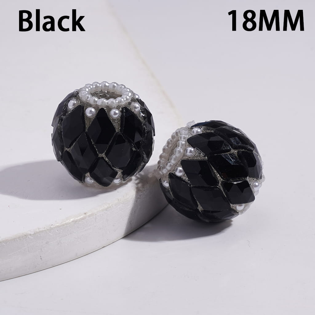 Acrylic Beads with Rhombus Rhinestones and White Pearls, 18MM, Multi-Color