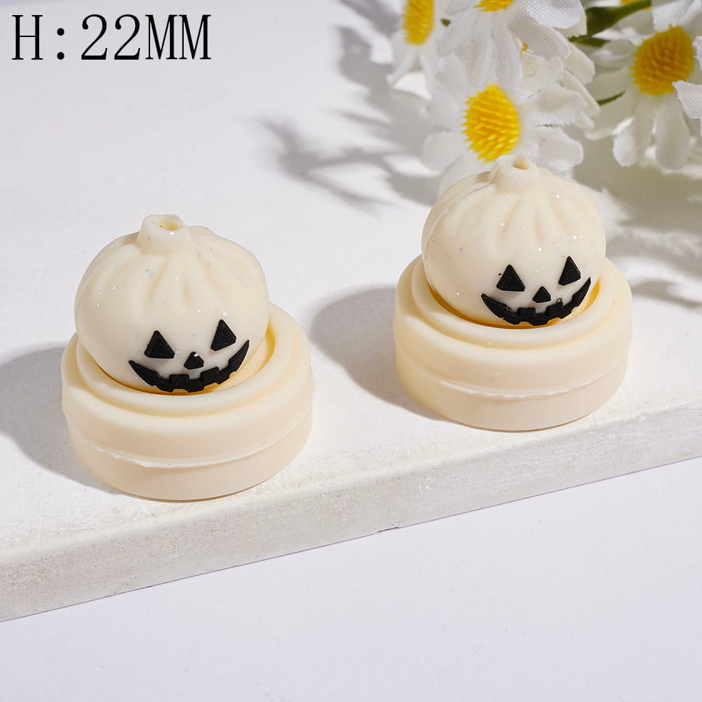 3D Evil Dumpling and Steamer Basket with Silver Glitter Silicone Focal Beads Halloween, Height 22MM Multi-Color