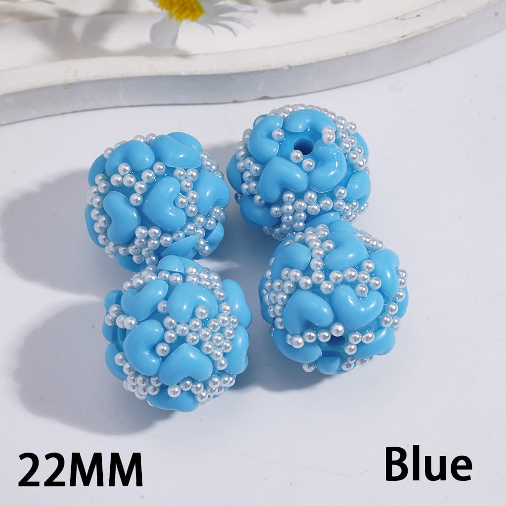 Acrylic Beads with Hearts and White Pearls, 22MM, Multi-Color