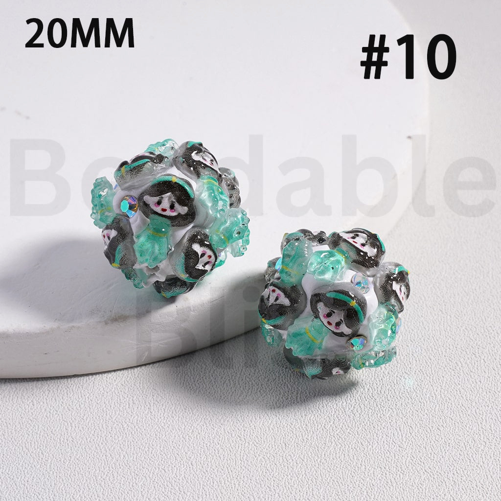 Clay Beads Cute Disne Princess Snow Whit Mermai Tian Rapunze Auror Cinderell Arie with AB Rhinestones, 20MM