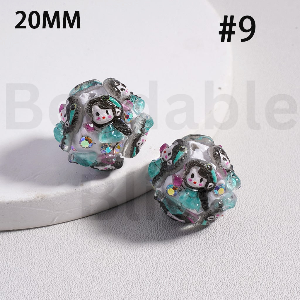 Clay Beads Cute Disne Princess Snow Whit Mermai Tian Rapunze Auror Cinderell Arie with AB Rhinestones, 20MM