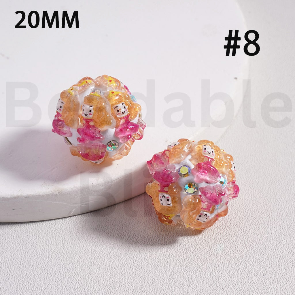 Clay Beads Cute Disne Princess Snow Whit Mermai Tian Rapunze Auror Cinderell Arie with AB Rhinestones, 20MM