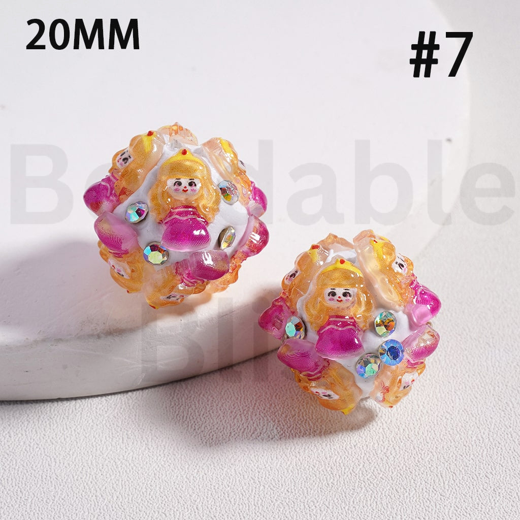 Clay Beads Cute Disne Princess Snow Whit Mermai Tian Rapunze Auror Cinderell Arie with AB Rhinestones, 20MM