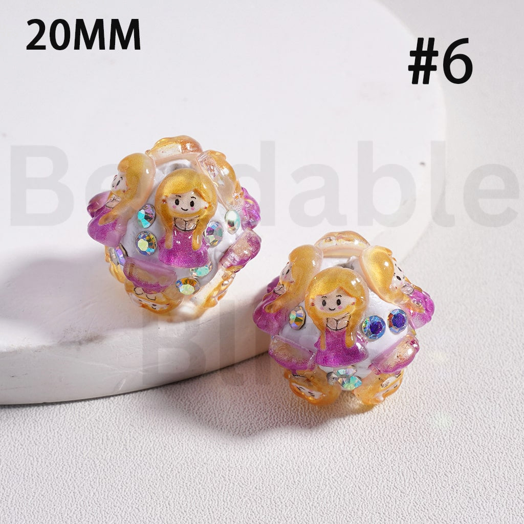 Clay Beads Cute Disne Princess Snow Whit Mermai Tian Rapunze Auror Cinderell Arie with AB Rhinestones, 20MM