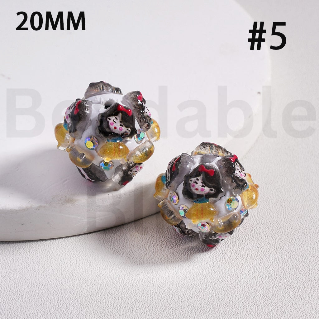 Clay Beads Cute Disne Princess Snow Whit Mermai Tian Rapunze Auror Cinderell Arie with AB Rhinestones, 20MM