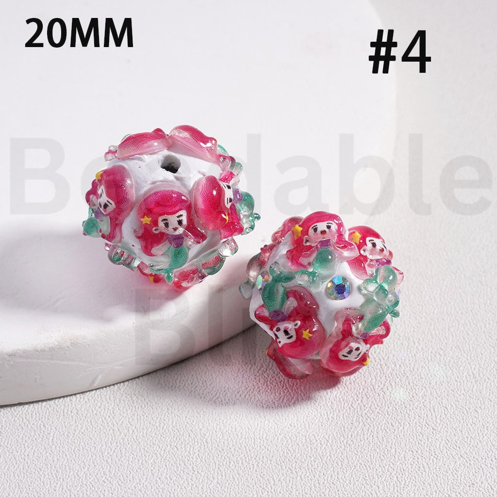 Clay Beads Cute Disne Princess Snow Whit Mermai Tian Rapunze Auror Cinderell Arie with AB Rhinestones, 20MM