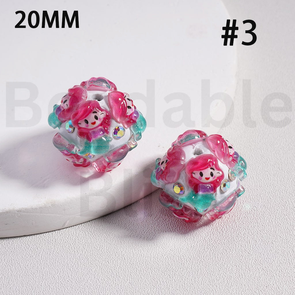 Clay Beads Cute Disne Princess Snow Whit Mermai Tian Rapunze Auror Cinderell Arie with AB Rhinestones, 20MM