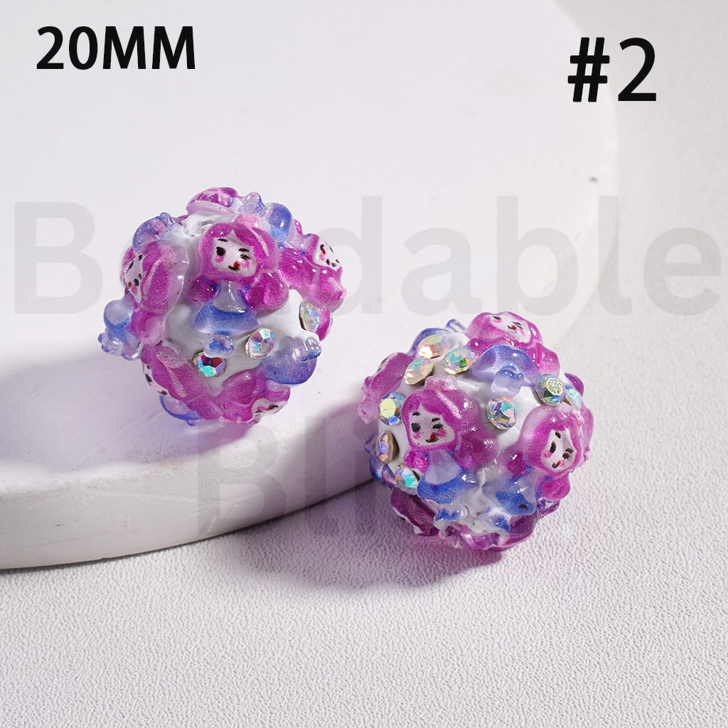 Clay Beads Cute Disne Princess Snow Whit Mermai Tian Rapunze Auror Cinderell Arie with AB Rhinestones, 20MM